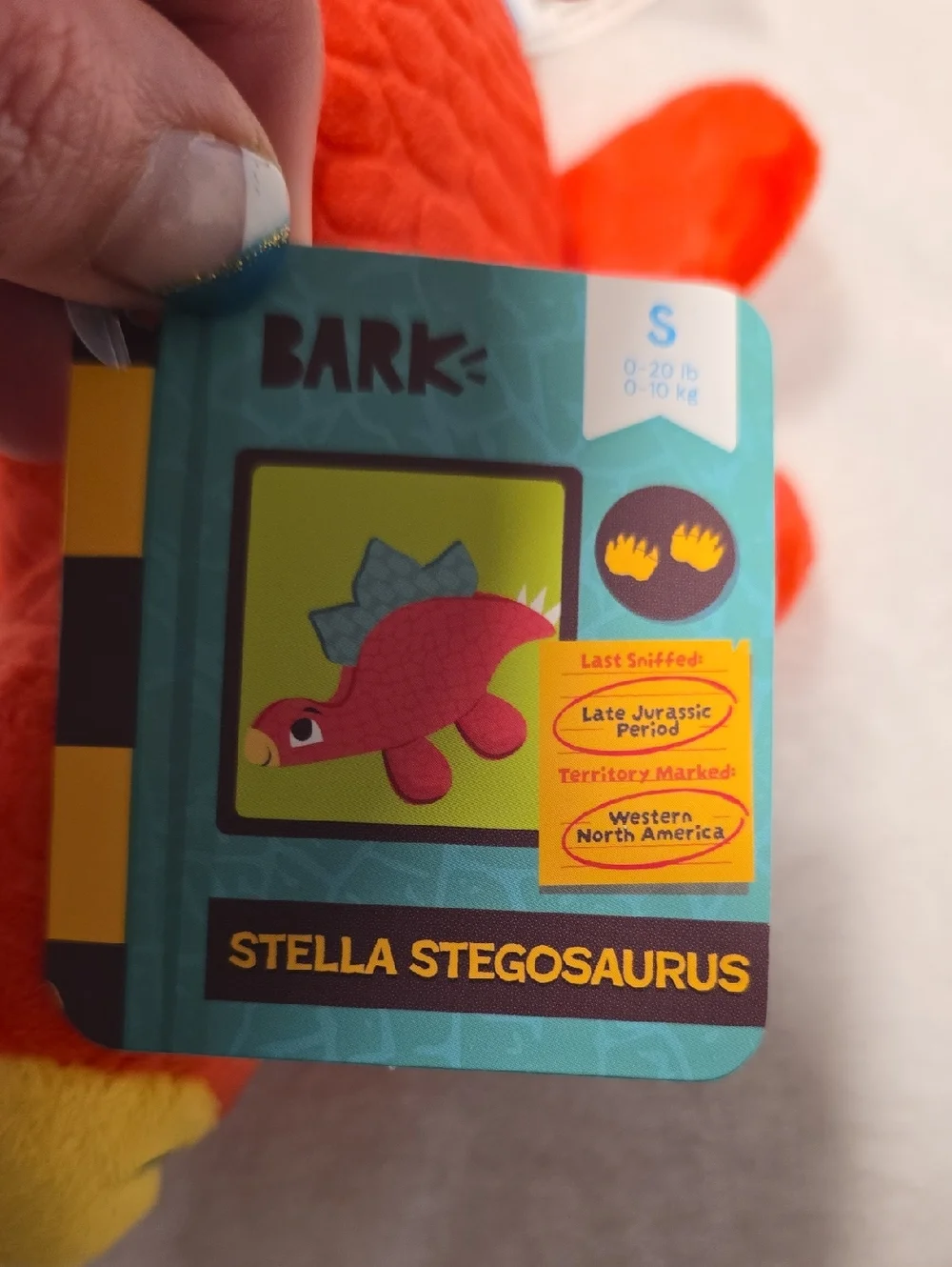 Bark Stella Stegosaurus Plush Dog Toy - Orange, Yellow & Teal Small 0-20‎ Pounds
